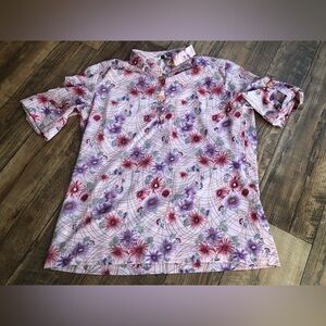 Womens RALPH ORIGINALS Pink Floral Shirt Rn18962 Lightweight Partial Button Up